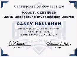 P.O.S.T. Certified Background Investigations certificate